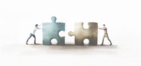 Illustration of people pushing jigsaw pieces together